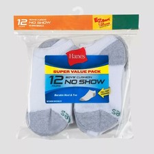 Hanes 2176 Boys White 12pk Cushion No Show Socks M 9-2.5 BHFO