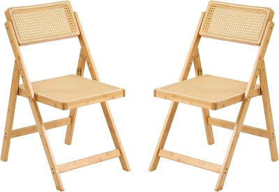 Sillas plegables de ratán, juego de 2 sillas de comedor modernas de mediados de siglo, bambú para exteriores Foto 1 de 4