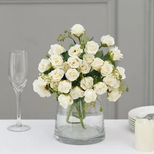 IVORY 2 Bouquets 12" Faux Open Roses Artificial FLOWER Bushes Party Events - Picture 1 of 8