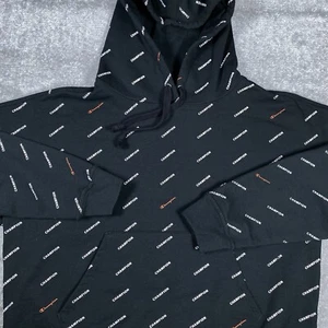 Champion Pullover Hoodie Men’s Large Black All Over Print Logo Long Sleeve - Picture 1 of 6