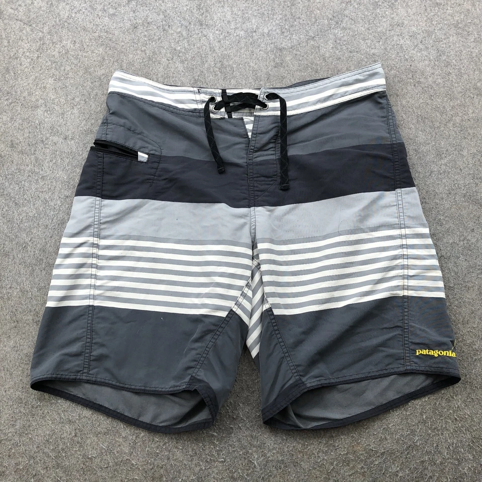 Patagonia Swim Trunks Mens 34 Gray Embroidered Light Board Shorts  9" Inseam - Image 1 of 4