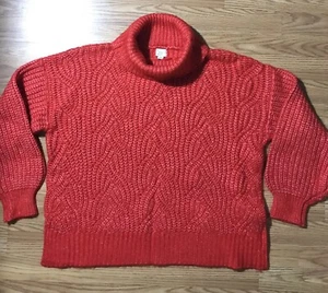 ANA a new day Red / Coral Fuzzy Knit Sweater Large Acrylic Turtleneck NWT - Picture 1 of 8