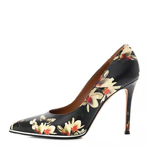 GIVENCHY Black Multi Floral Print Leather Pointed Metal Cap Toe Stiletto Pump 38 - Picture 1 of 7