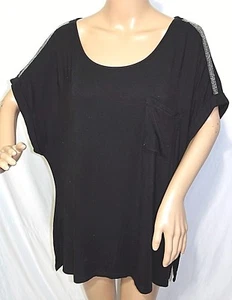 Cato Women Plus Size 22/24 Black Silver Beaded Swing Top Blouse Shirt Cami - Picture 1 of 12