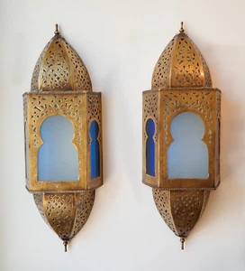 Moroccan Wall Sconce, Brass & Glass Handmae Moroccan lighting - Picture 1 of 6