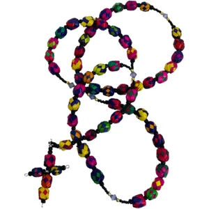 Rosario de palma tradicional mexicano hecho a mano multicolor, rosario religioso - Imagen 1 de 5