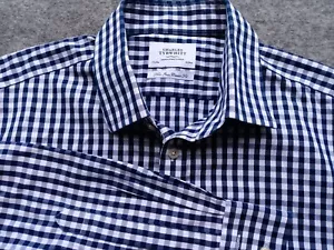 Charles Tyrwhitt Men's Navy Gingham Check Classic Fit Button Up Shirt Size XL - Picture 1 of 8
