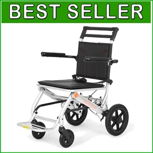Folding Transport Wheelchair - 23lbs Aluminum Frame with Adjustable Armrests - Picture 1 of 9