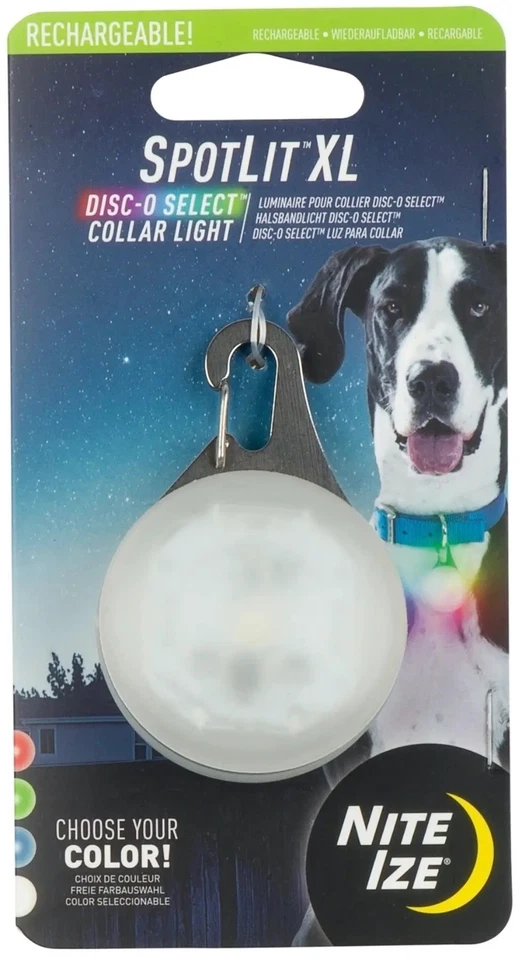 Nite Ize SpotLit XL Rechargeable LED Collar Light Disc-o Select for Pet | 5491