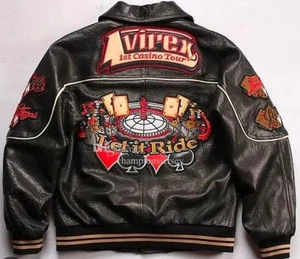 Vintage 90's Avirex 1st Casino Tour Varsity Leather Jacket-NWT-FREE SHIPPING - Picture 1 of 5