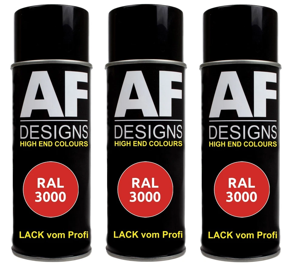 ALEX FLITTNER DESIGNS 3x RAL vernice spray vernice auto bomboletta spray bomboletta spray RAL3000 ROSSO FUOCO lucido opaco