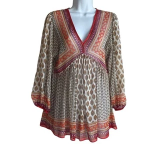 Rose & Olive Damen Top S Orange Metallic Faden Babydoll Boho Festival Hippie - Bild 1 von 11