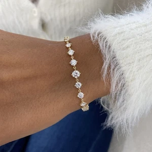 Runde Lab-Created Diamant Kette Armband 2,43ct F/VS 14K Gelbgold - Bild 1 von 7