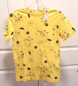 NWT 2021 POKEMON Pikachu All Over Print YELLOW 2-SIDED t-Shirt Boy SIZE Medium - Picture 1 of 3
