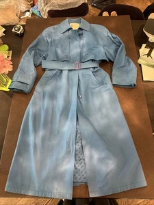 Vintage London Fog Wamsutta Bright Blue Trench Coat Size 10 Belt Breast Flap - Picture 1 of 13