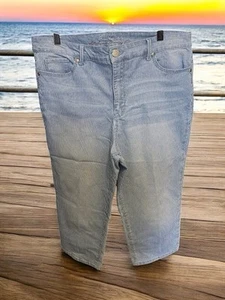 Gloria Vanderbilt Blue White Striped Slimming Capri Jeans Womens 14 Stretch - Picture 1 of 5