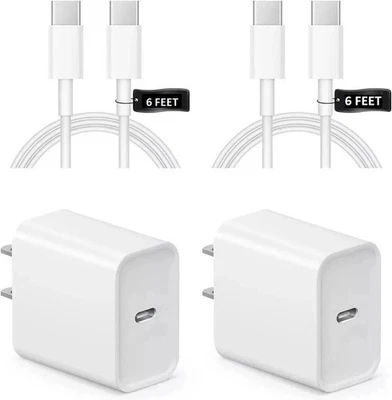 2 Pack 20W USB C Wall Charger Block and Type C to C Cable Compatible with iphone - Image 1 of 4