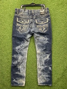 Rock Revival Jeans Herren 38x34 Ben Acid Wash Ledereinsätze Straight Grunge y2k - Bild 1 von 11