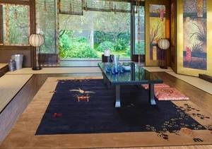 LoomBloom Multi Size Navy Hand Tufted Vase Art Deco New Zealand Wool Rug - Picture 1 of 30