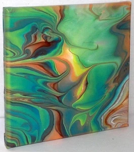 Abstract Acrylic Fluid Pour Art Painting SUMMER SOLICE Wall Art 8"x8" - Picture 1 of 4