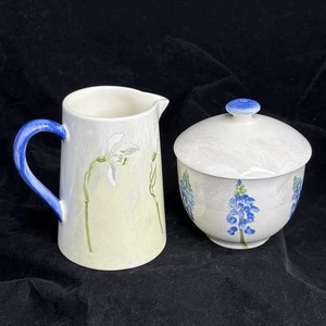 Faiencerie De Gien Alice Lidded Sugar Bowl and Creamer - Picture 1 of 9