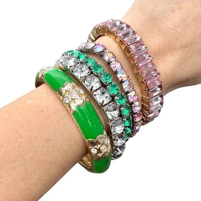 Brazalete Pila Estrás y Esmalte Rosa Verde AB Cristal Jardín Floral Foto 1 de 4
