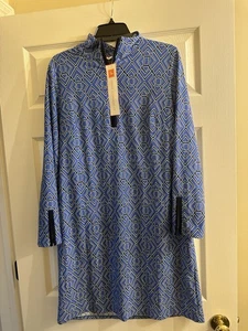 NWT Jude Connally Anna Jude Cloth Garden Lattice French Blue Navy Dress Medium - Picture 1 of 6