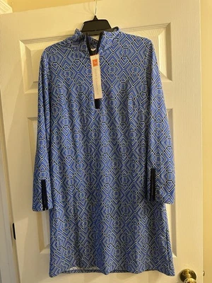 NWT Jude Connally Anna Jude Cloth Garden Lattice French Blue Navy Dress Medium - Image 1 of 4