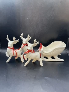 Vintage Keramik Rentier Schlitten Weihnachten Urlaub Deko Creme - Bild 1 von 23