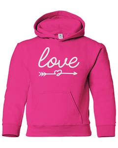 Script Love with Heart Arrow Youth Hoodie Sweatshirt Valentine's Day - Picture 1 of 10