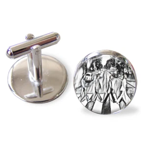 beatles cufflinks abbey road sketch handmade 16mm round silver plated unique - Picture 1 of 1