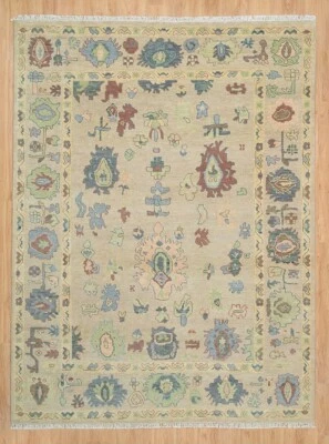 Exquisite Beige Indo Oushak contemporary Hand-Knotted Rugs to decor living area. - Image 1 of 4