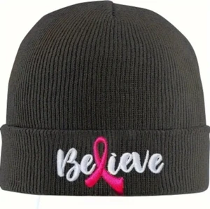 Believe Knitted Cap Embroidered Breast Cancer Awareness - Picture 1 of 1