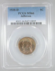 1938-D Jefferson Nickel MS-66 PCGS Certified - Picture 1 of 4