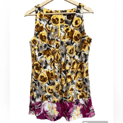 Ellen Tracy 真丝明亮花卉衬衫商务休闲办公室旅行尺寸 6 — 第 1/4 张图片