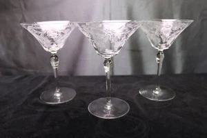 Tiffin Fransican Grey Cut Clear Crystal 3 Champagner Tall Glas Floral 17328-1 - Bild 1 von 4