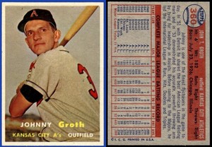 1957 TOPPS #360 JOHNNY GROTH PURCHASED FROM *GMCARDS* NR-MINT