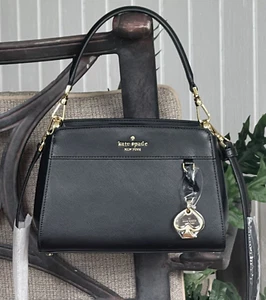 KATE SPADE MADISON SMALL MINI CROSSBODY BAG SATCHEL BLACK LEATHER GOLD 2 STRAPS - Picture 1 of 10