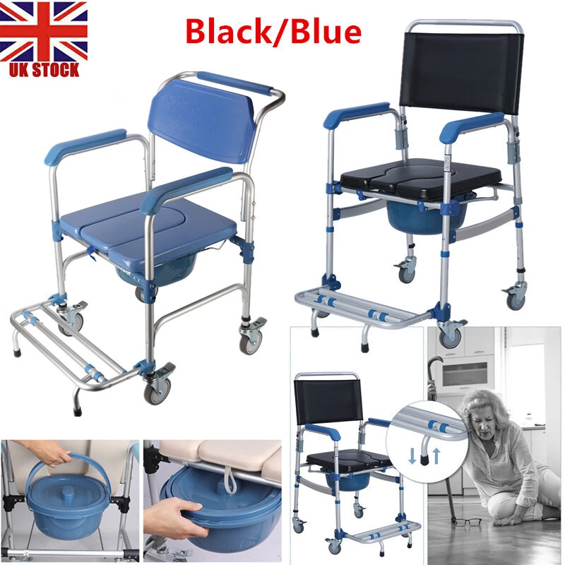 Detachable Mobile Commode Wheels Shower Chair Mobility Disability Aid Wheelchair