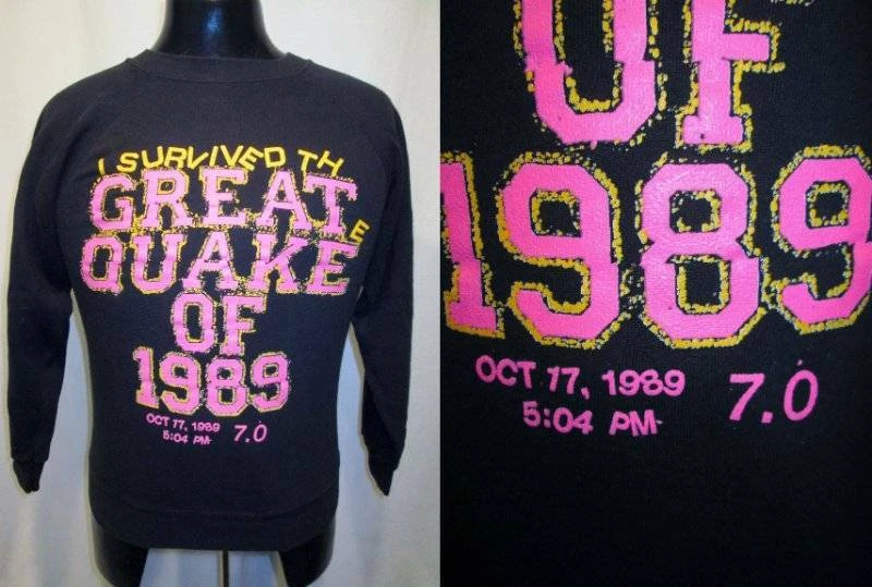Sudadera De Colección Great Quake 1989 California Earthquake Souvenir 17 Oct Negra S XS Foto 1 de 4