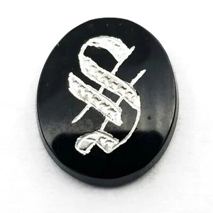 Antiker Onyx ovaler Stein Silber alte englische Initiale " S " 14 mm x 12 mm #P549 - Bild 1 von 5
