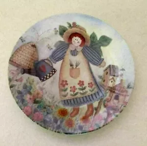 Plato de porcelana arte popular jardín primitivo ángel hada decorativo 8" - Imagen 1 de 4