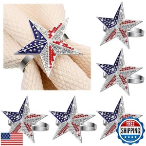 Geiserailie 6 Pieces Patriotic Napkin Rings 4th of July Napkin Ring Holder In - Picture 1 of 5