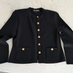 St. John Basics Gold Stunning Buttoned Black Cardigan - Size 4 - Picture 1 of 12