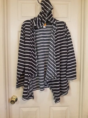 Ruby Rd Jacket Womens Plus 2X Hooded Open Black White Striped Terry Lightweight  - Image 1 of 4