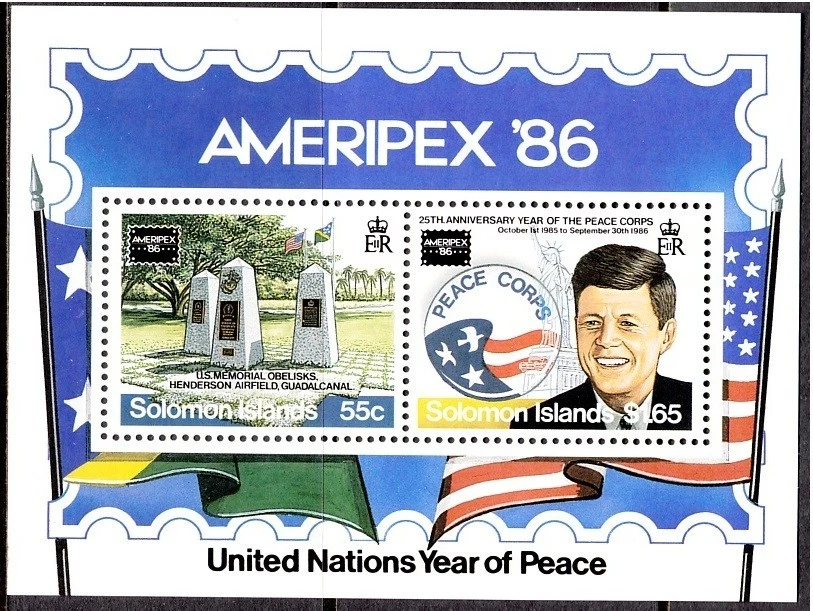 СОЛОМОНОВЫ ОСТРОВА 1986 AMERIPEX'86 ПРЕЗИДЕНТ КЕННЕДИ ГОД МИРА - Изображение 1 из 1