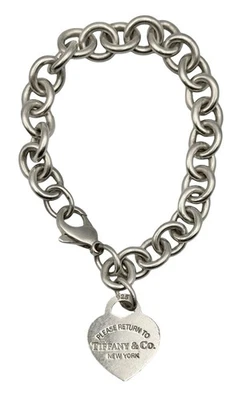 Tiffany & Co. Sterling Silver .925 Heart Tag Please Return Chain Bracelet 7.6” - Image 1 of 4