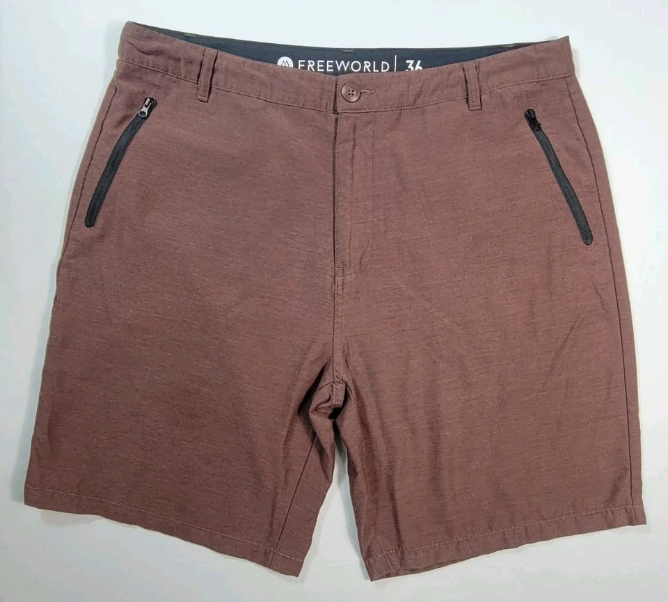Pantalones Cortos Híbridos Freeworld Para Hombre Talla 36 Marrón Sobre la Rodilla Bolsillos con Cremallera Informales Golf Foto 1 de 4