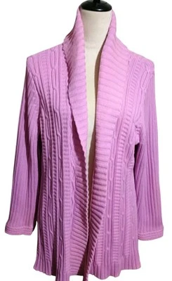 Dialogue Chunky Cable Knit Cardigan Open Front 1X Pink Shawl Neck Long Sleeve - Image 1 of 4