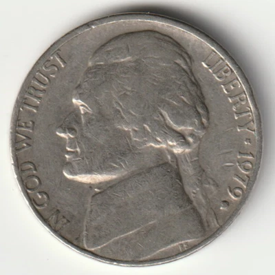 1979-D Jefferson Nickel Die Chip Error Blob D Mint Mark Filled in Coin - Image 1 of 3